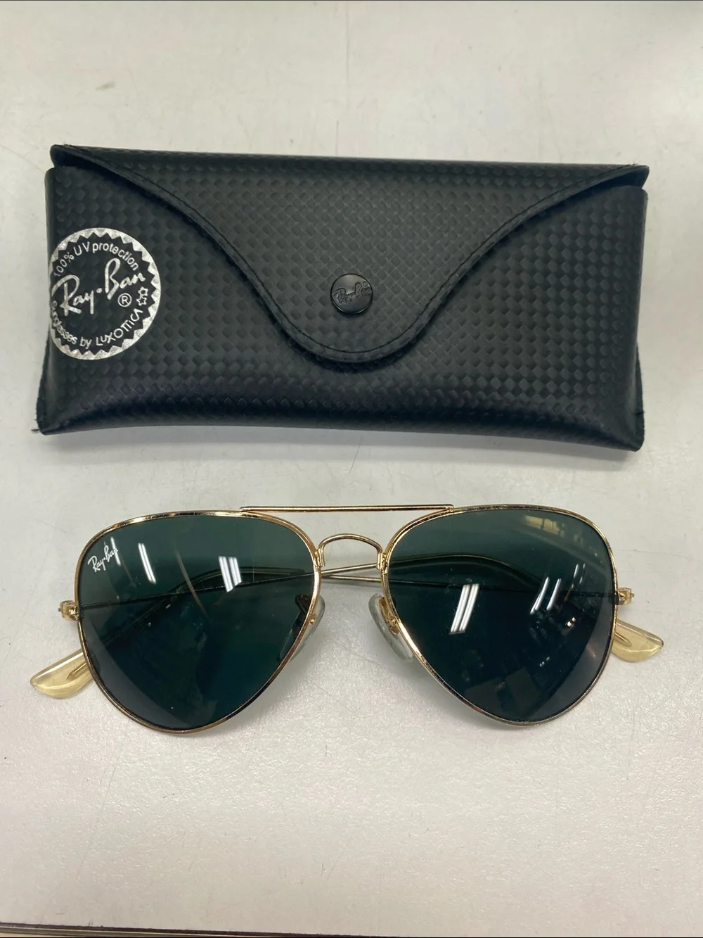 Ray-Ban Men’s Gold Aviator Sunglasses with Green Lenses